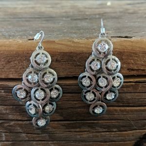 Rhinstone and silver fish hook earrings